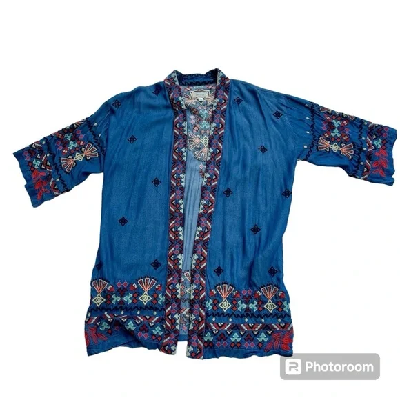 Johnny Was Mareen Kimono XS – Chambray Embroidered Boho Cardigan - Picture 2 of 14